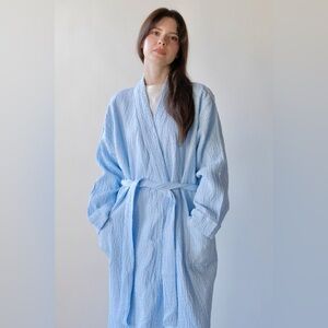 Honest cotton fall robe baby blue one size